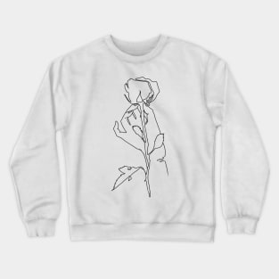 hand holding a rose minimalistic lineart Crewneck Sweatshirt